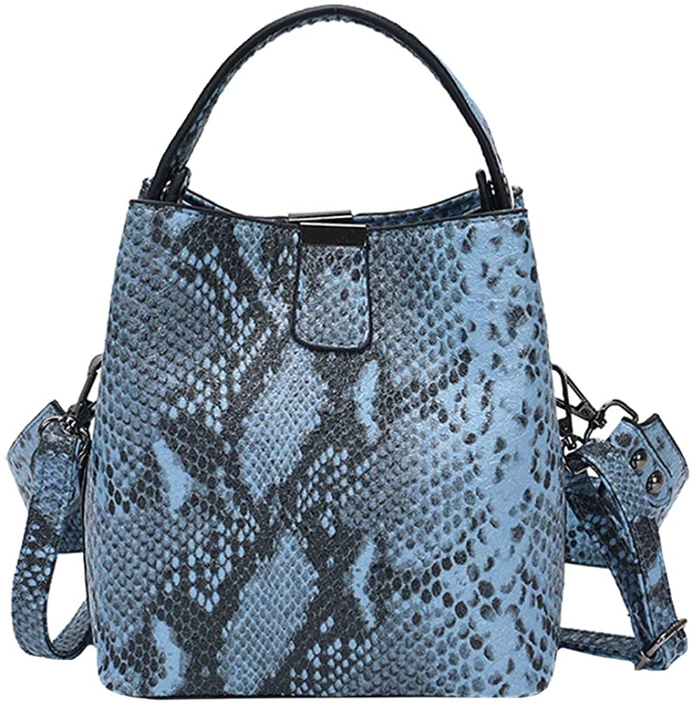 Price:$24.99    Felice Women Bucket Bags Snakeskin PU Leather Tote Shoulder Handbag Small Cross-body Purses (grey snakeskin)  Clothing
