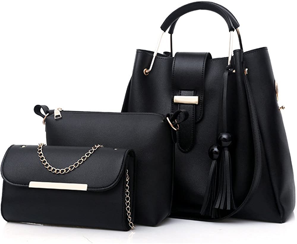 Price:$19.99    FiveloveTwo Women's Purse and Handbags 3Pcs Bag Set Totes Clutch Shoulder Top-handle Crossbody Bags Black  Clothing