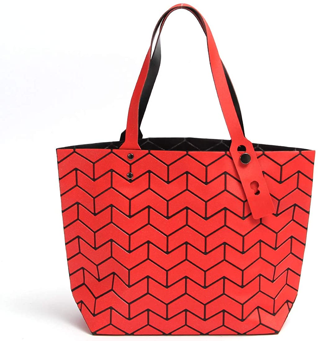 Price:$19.99    L-COOL PVC Fashion Rhombus Geometric Lattice Top-handle Handbag Shoulder Bag Beach Tote Bags With Frosted Surface For Women (Red)  Clothing