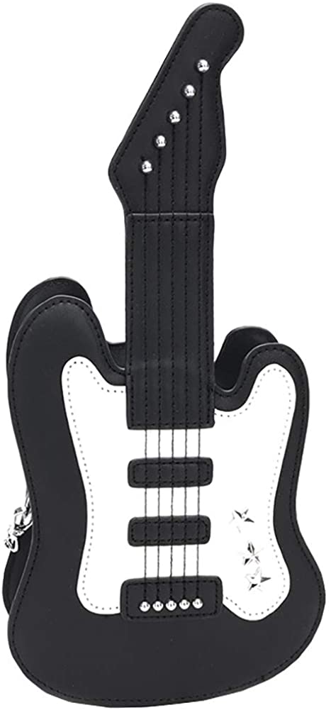 Price:$23.99 QZUnique Women's PU Leather Handbag Creative Mini Guitar Shaped Crossbody Bag Zipper Closure Shoulder Bag Black  Handbags   