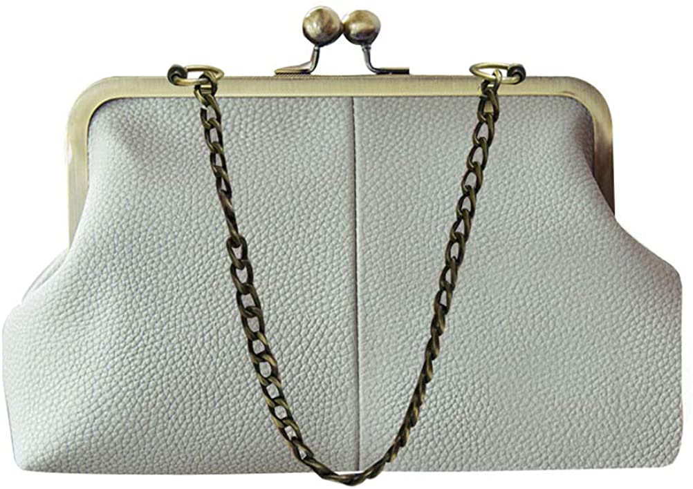 Price:$18.80 Abuyall Women Small Retro Purse Vintage Top Handle Handbag Kiss Lock Shoulder Bag B  Handbags   