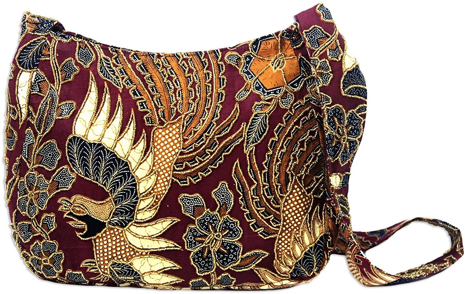 Price:$47.99 NOVICA Red Hand Beaded Cotton Batik Shoulder Bag, King's Bird'  Handbags   