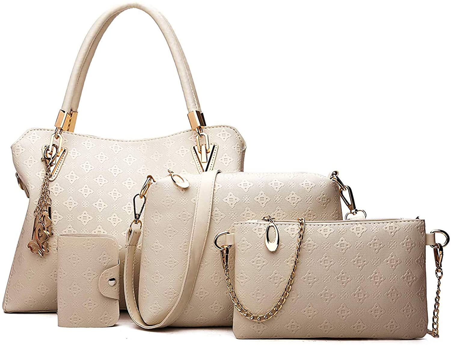 Price:$28.99    Women's Pu Leather Tote Purse and Handbags Set Satchel Shoulder Crossbody Bag 4pcs Clutch Wallets for Ladies (White)  Clothing