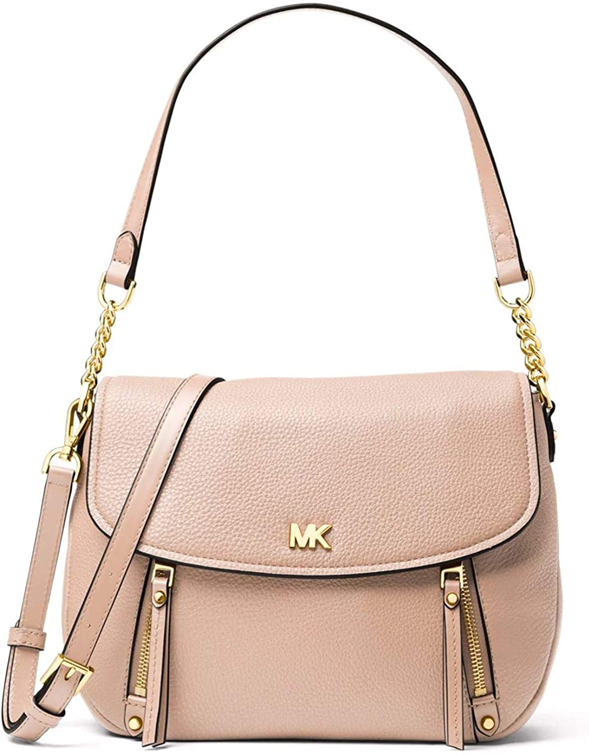 Price:$278.00 MICHAEL MICHAEL KORS Evie Medium Pebbled Leather Shoulder Bag (Soft Pink)  Handbags   