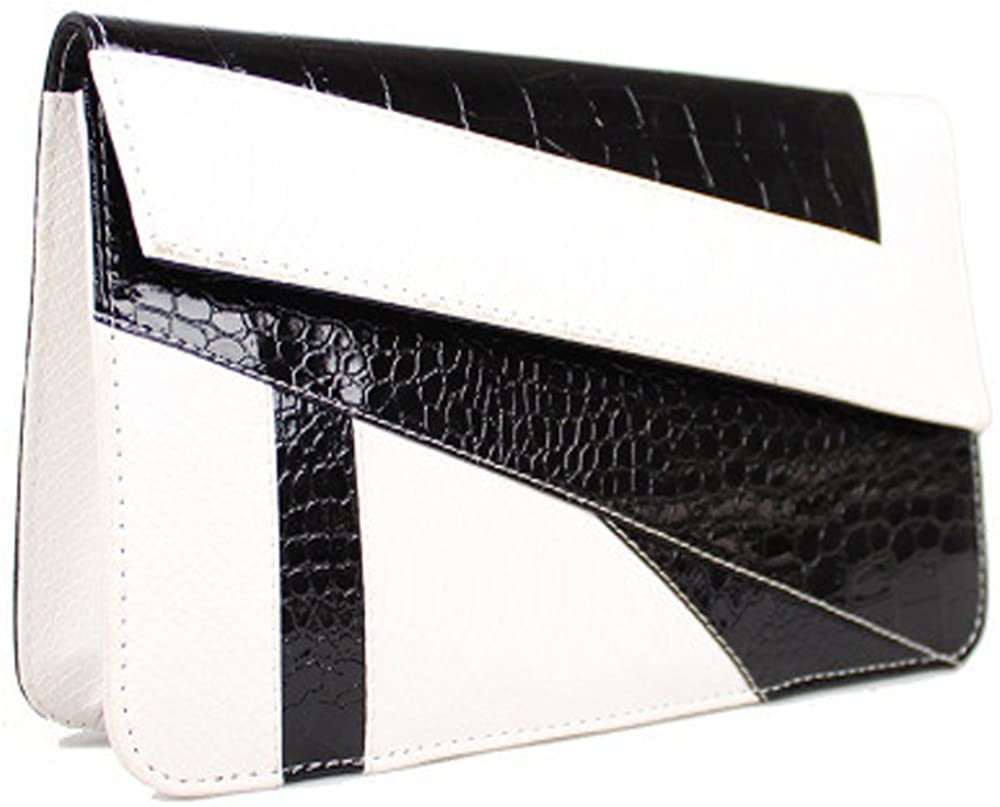 Price:$10.99    FiveloveTwo Womens PU Leather Clutch Handbags and Purse Wallet Crossbody Shoulder Party Wedding Shopping Shoulder Bags Satchels Black White  Clothing