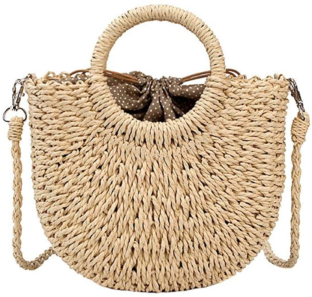 Price:$15.98 Women Straw Crossbody Bag Summer Beach Weave Shoulder Bag Rattan (Beige)  Handbags   