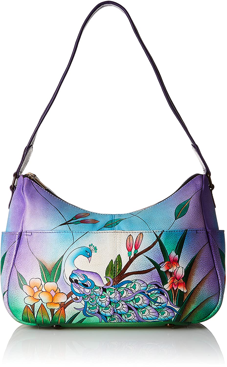 Price:$199.98    Anna by Anuschka Womens Genuine Leather Twin Zip-Top Small Hobo | Medium Multi-Pocket Shoulder Bag | Midnight Peacock,One Size  Clothing