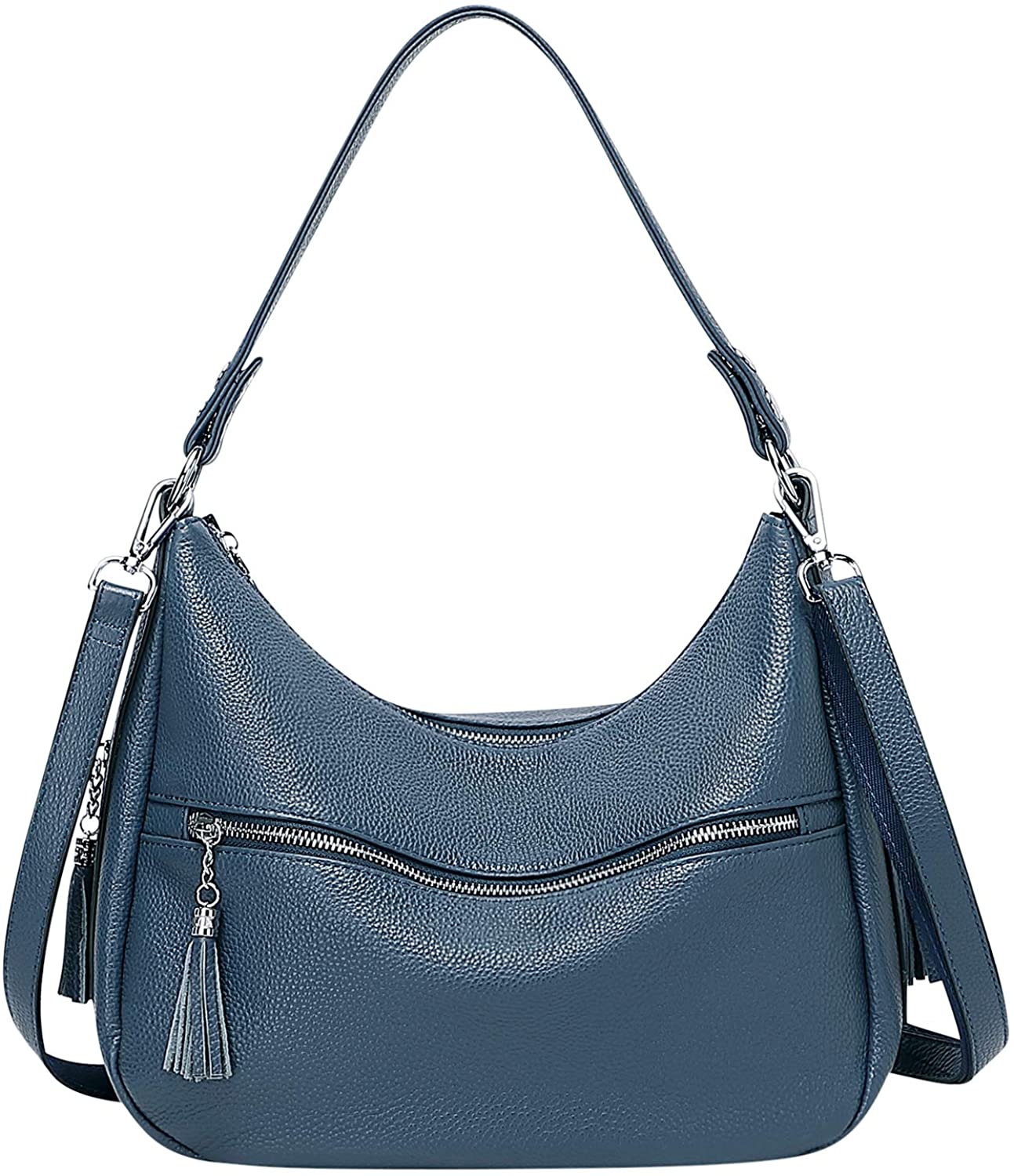 Price:$67.57    OVER EARTH Genuine Leather Purses and Handbags for Women Hobo Purse Shoulder Tote Bag Ladies Crossbody Bag with Tassel Medium(O106-2E Indigo Blue)  Clothing