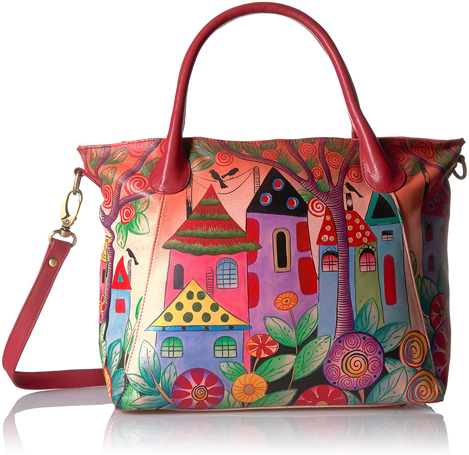 Price:$183.96    Anna by Anuschka, Handpainted Leather Slouch Tote Bag-village Of Dream  Clothing