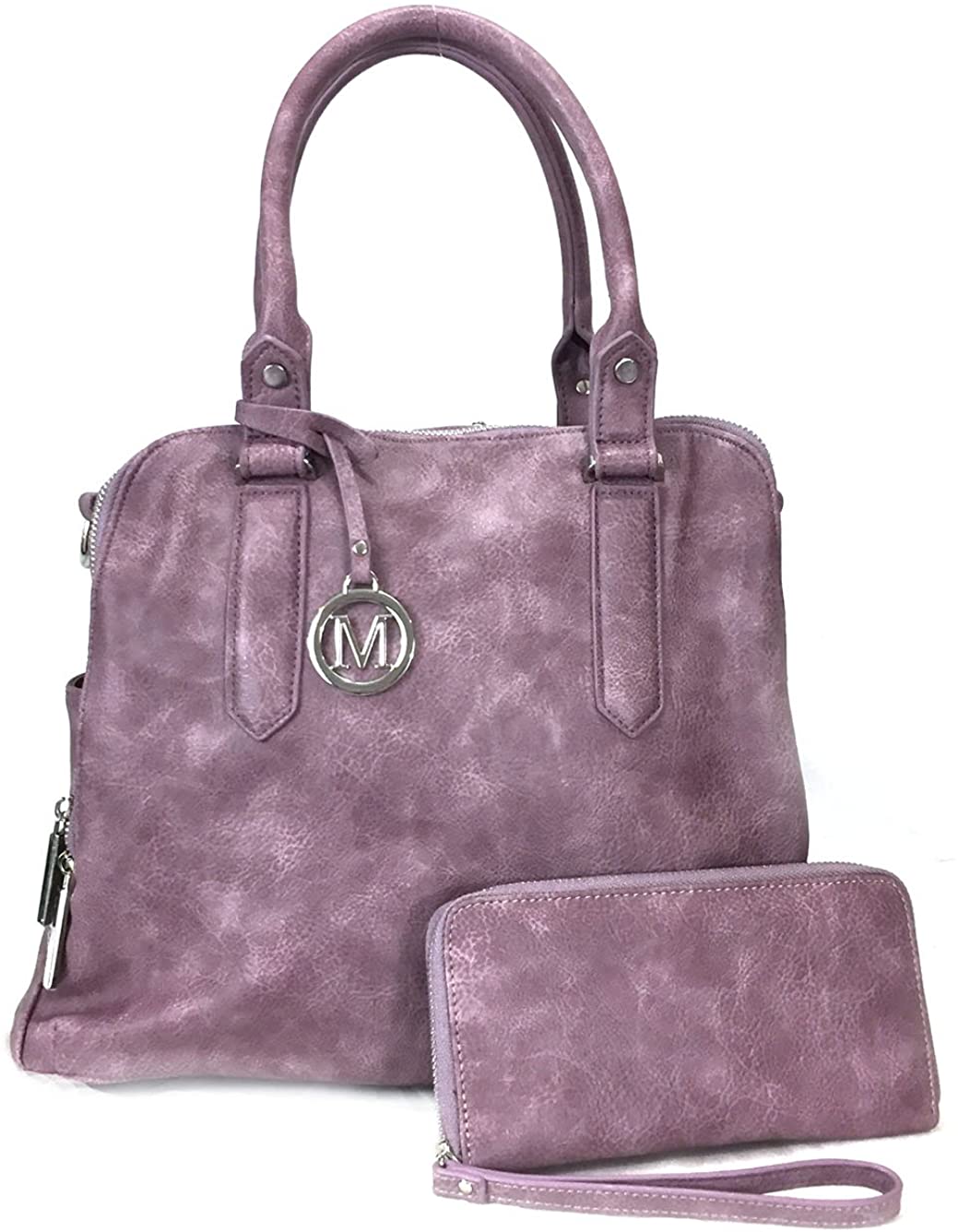 Price:$42.99    Zzfab Leatherette Triple Compartments Satchel Purse and Wallet Set (Lavender)  Clothing