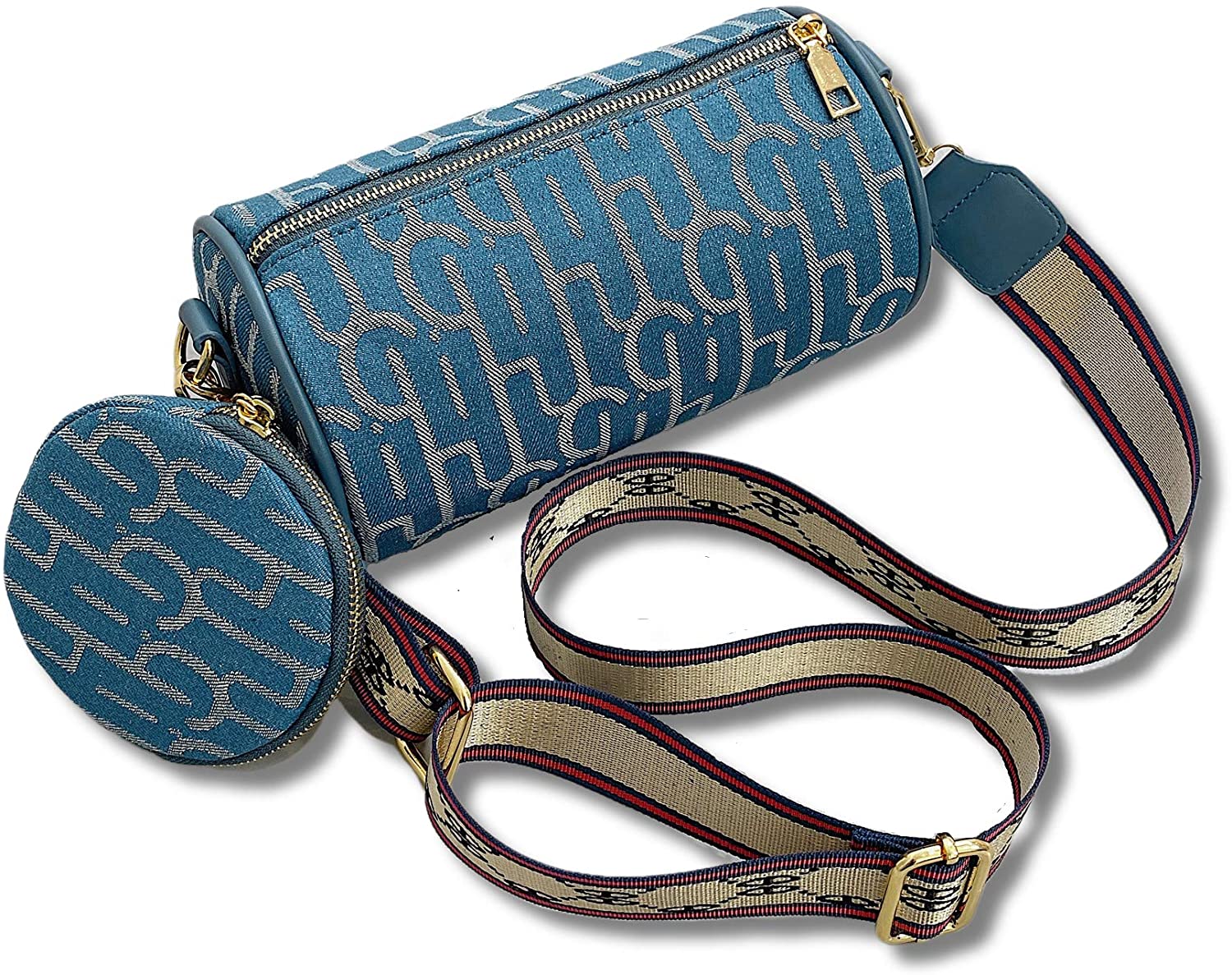 Price:$22.99 Casual Zipper Lock Bucket Cylinder handbags for women，PU Cute shoulder bag，Messenger bag，Holiday gifts for girl (Blue)  Handbags   