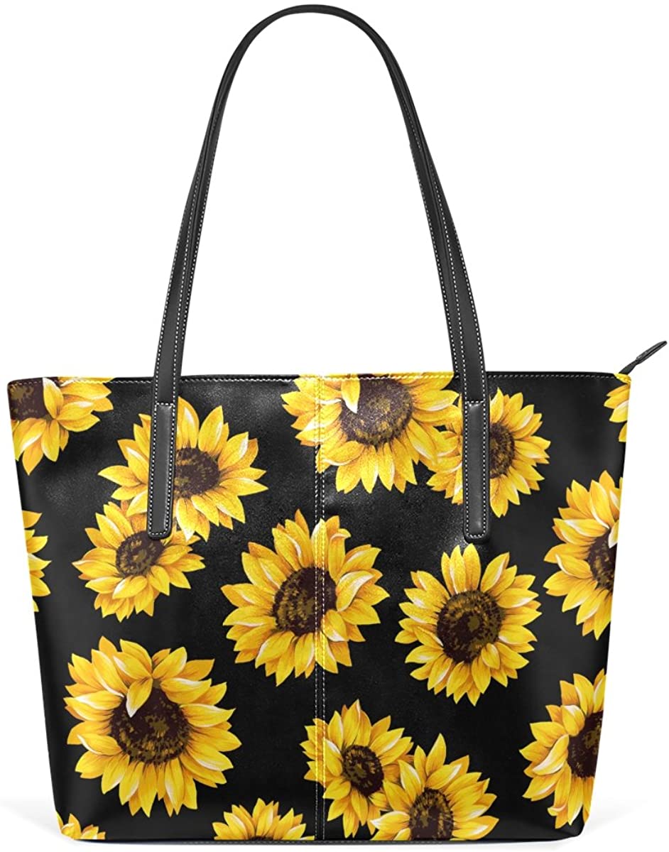 Price:$34.98    WOZO Yellow Sunflower Black PU Leather Shoulder Tote Bag Purse for Women Girls  Clothing