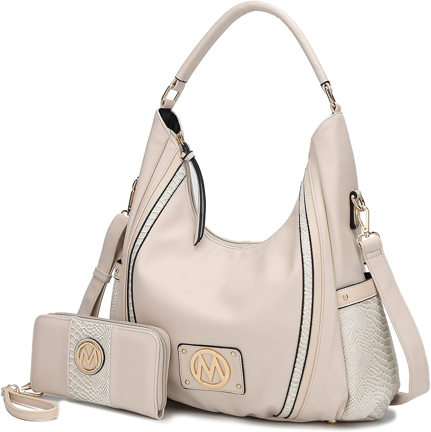 Price:$44.99    MKF Crossbody Hobo Bag for Women & Wristlet Wallet Set – PU Leather Top-Handle Handbag Purse Shoulder Strap Beige Snakeskin  Clothing