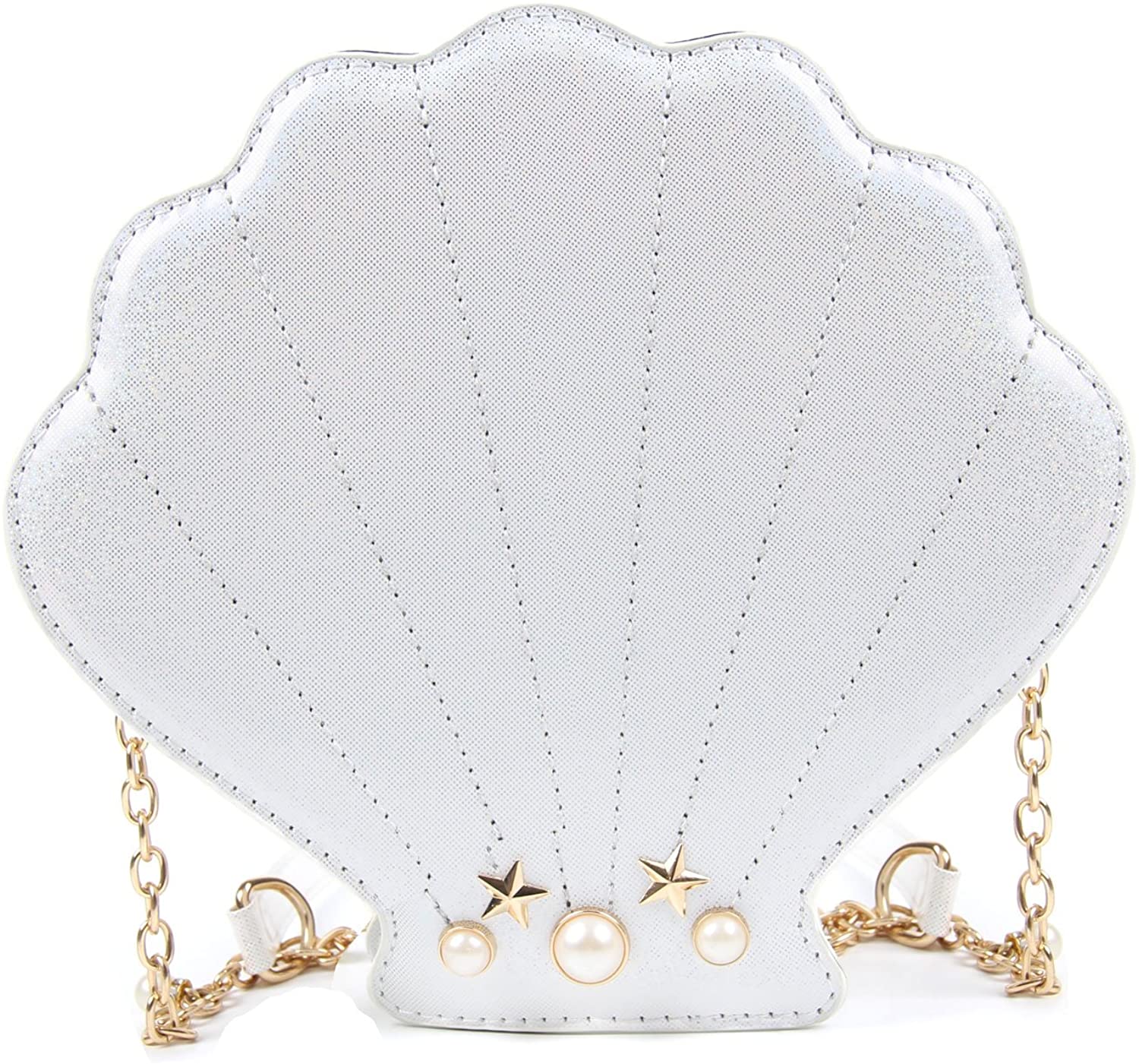 Price:$18.99 Kuang Women Shinny Seashell Chain Shoulder Bags Cute Pearl Mermaid Shell Crossbody Purse Unique Chain Handbags  Handbags   