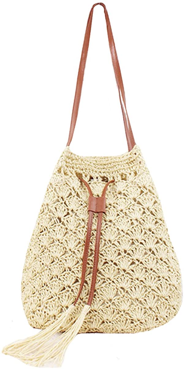 Price:$26.99    Monique Women Straw Woven Cross-body Bag Adjustable Drawstring Shoulder Bag Summer Beach Tote Handbag Purse  Clothing
