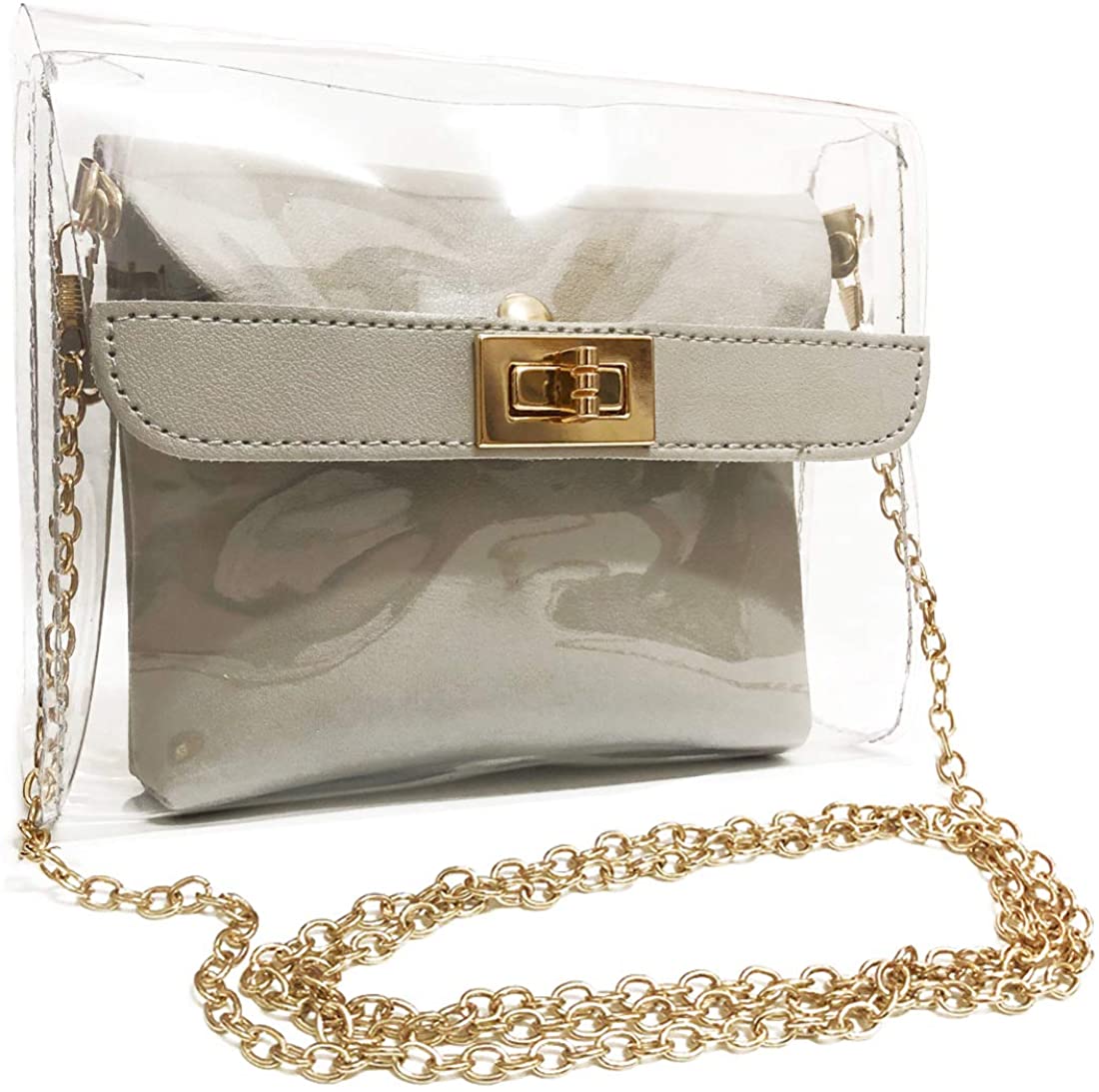 Price:$7.99 PVC Cross Body Bag, Mini Clear Shoulder Purse Bag Handbag Set for Women (Gray)  Handbags   