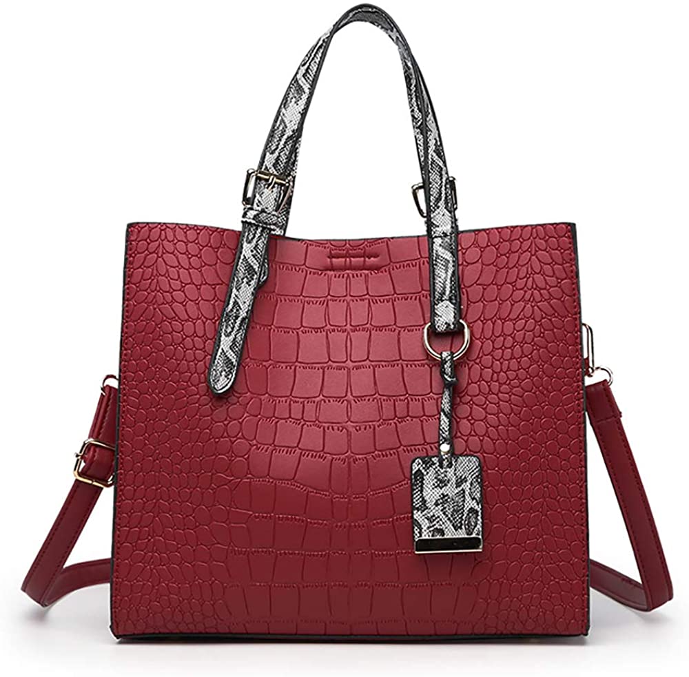 Price:$21.99    Women Fashion Crocodile Pattern Handbag Snakeskin Top Handle Tote Purse Shoulder Crossbody Bag, Wine  Clothing