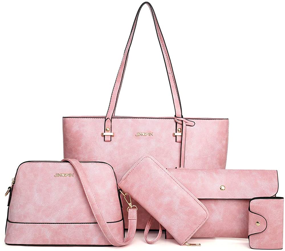 Price:$36.59 Women's handbag shoulder bag handbag for women and crossbody bag 5 pieces bag for women(Pink)  Handbags   