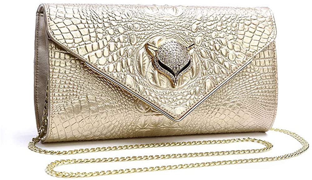 Price:$35.99 Whatna Genuine Leather Women Evening Envelope Handbag Party Prom Clutch Purse Shoulder Cross Body Bag (JL030- gold)  Handbags   