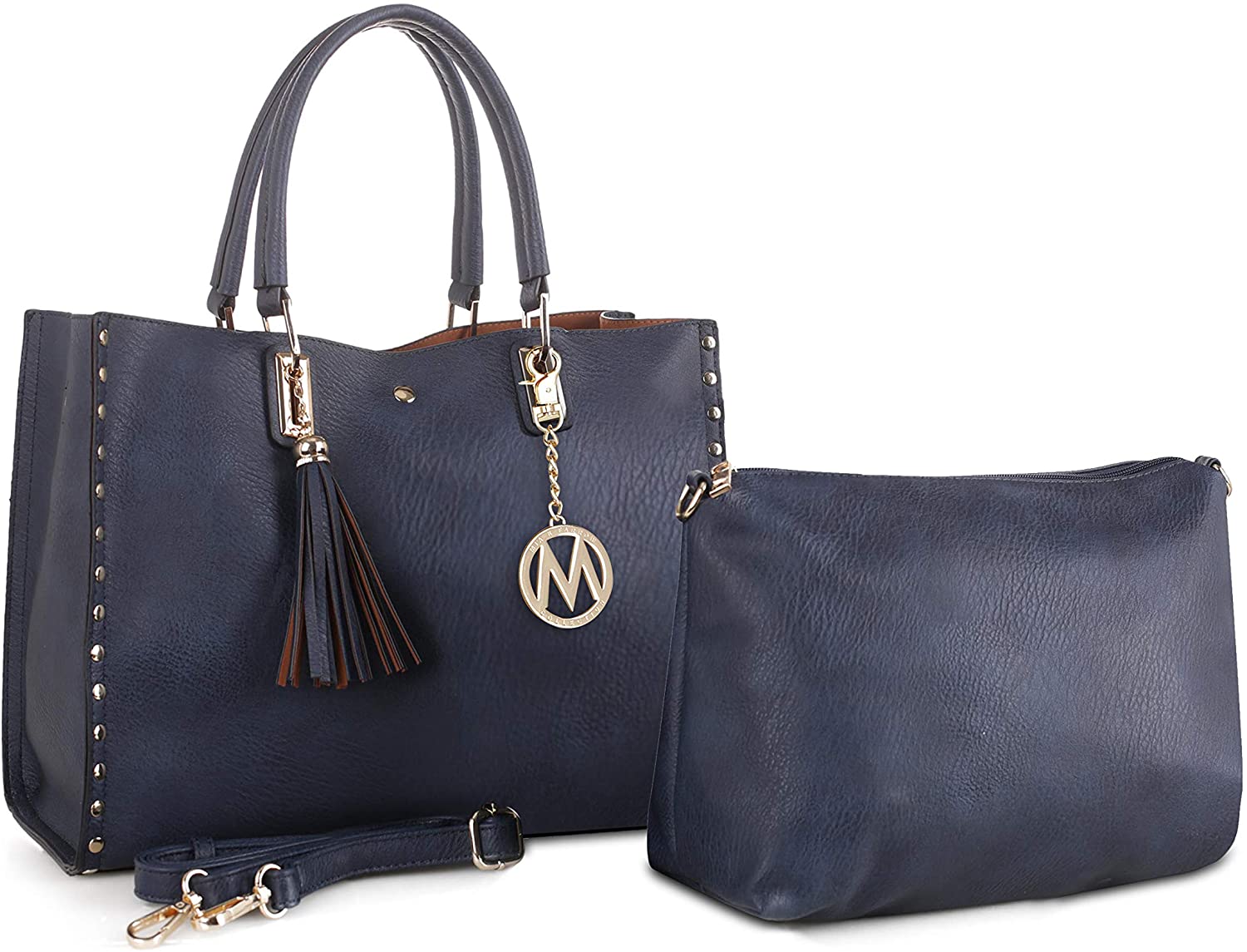Price:$42.99    MKF 2-PC Set, Satchel Tote Handbag for Women & Crossbody Pouch Purse, Adjustable Shoulder Bag Strap PU Leather Navy  Clothing