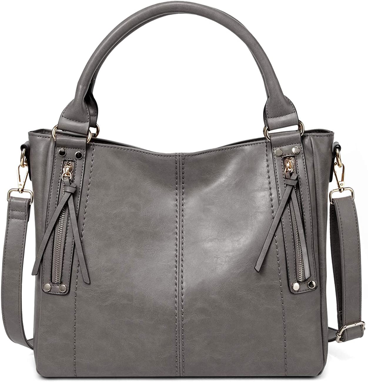 Price:$31.89    Hobo Bags for Women, VASCHY Fashion Faux Leather Handbag for Ladies Tote Shoulder Bag with Detachable Shoulder Strap Grey  Clothing