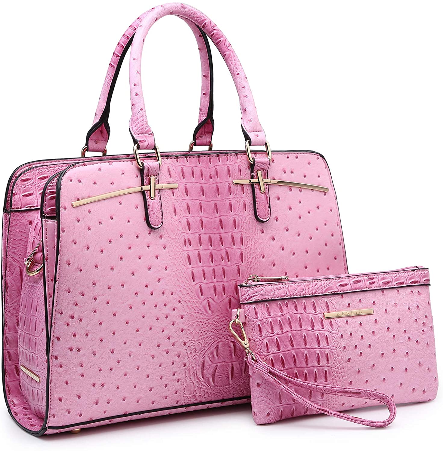 Price:$39.75    MARCO M KELLY Women Ostrich Handbags Fashion Satchel Multi Pockets Purse 2 Pieces Set Triple Compartment Shoulder Bags Vegan Leather (Pink)  Clothing