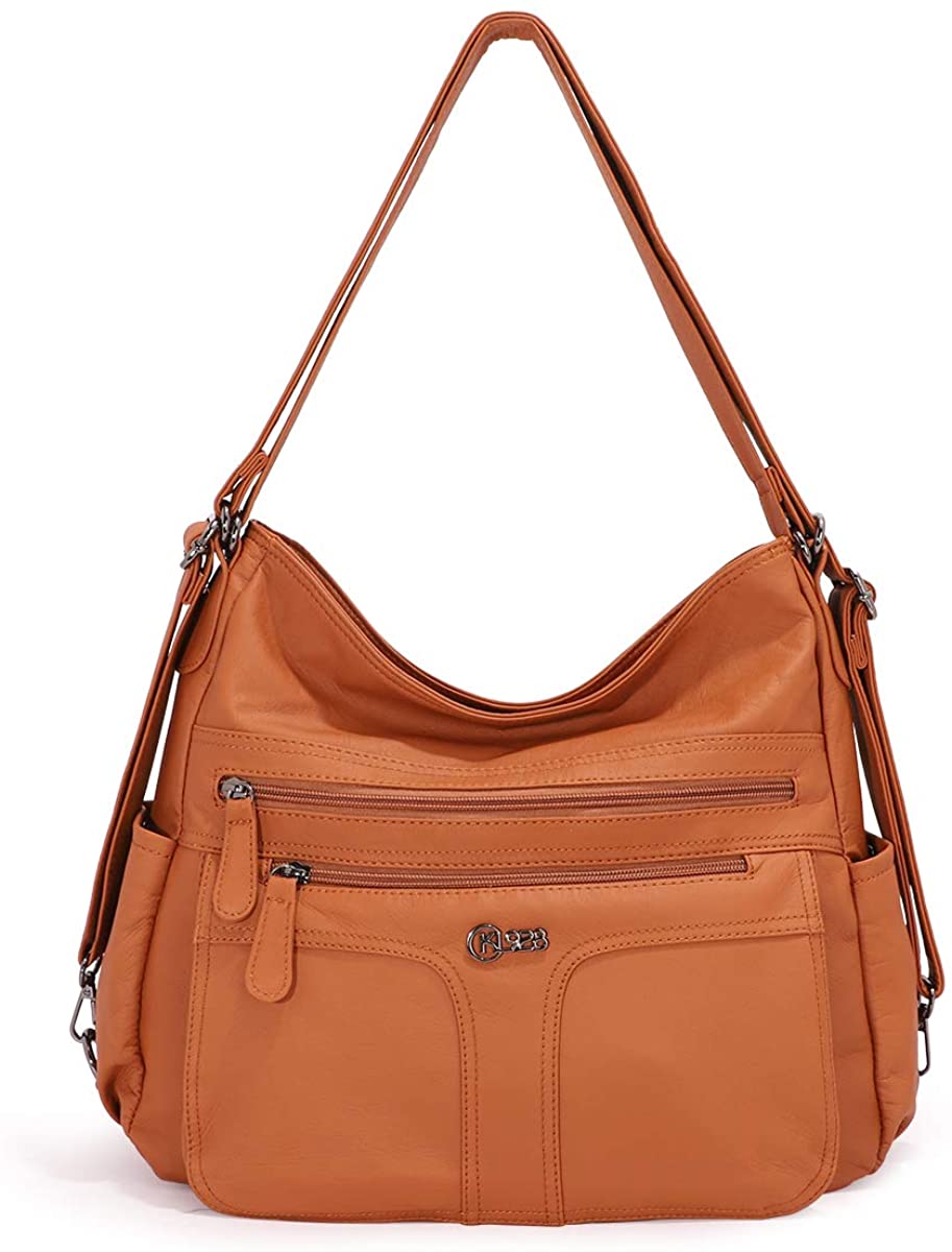 Price:$38.99    KL928 Purses and Handbags for Women PU Washed Leather Shoulder Bags (w-Brown)  Clothing