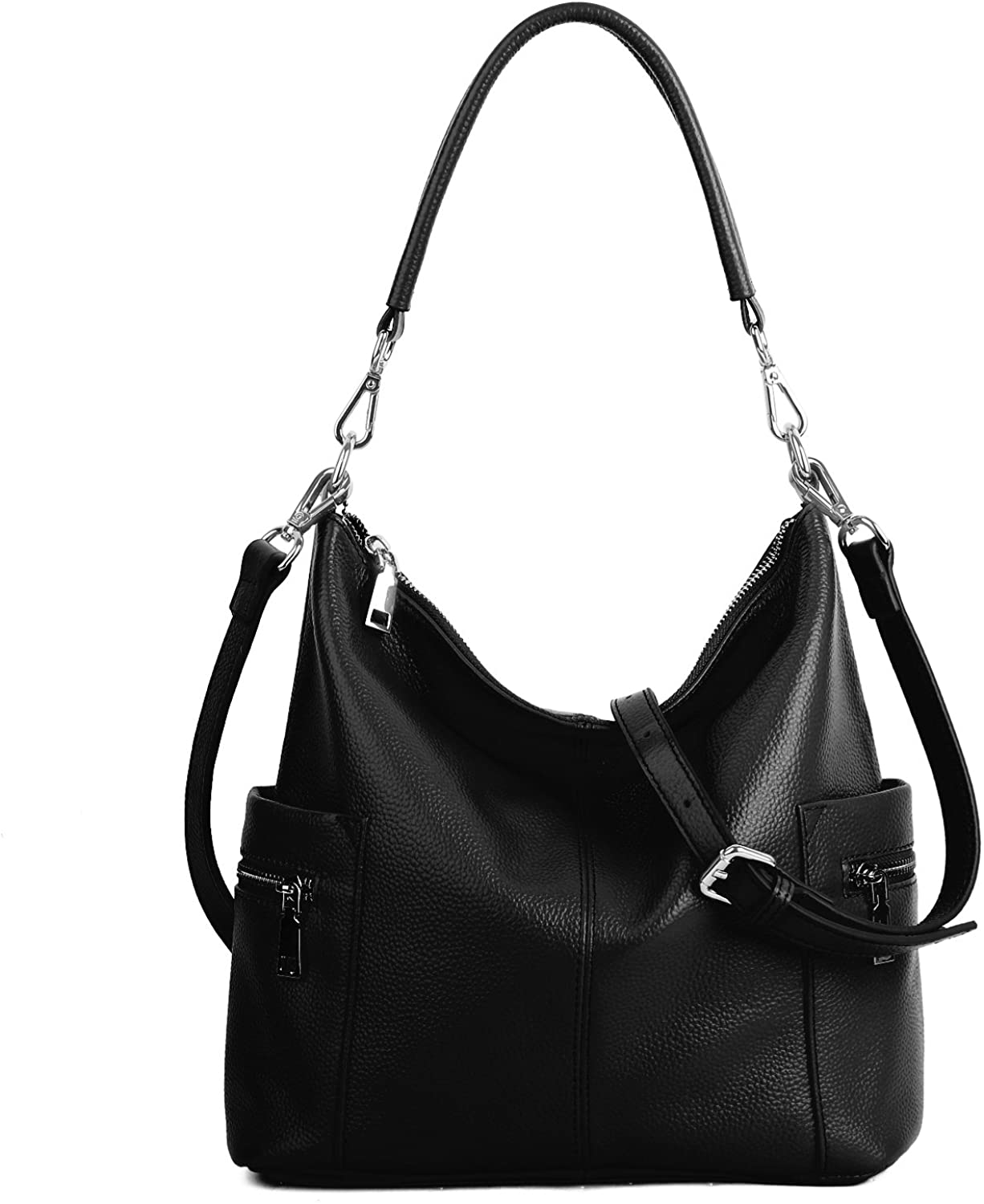 Price:$62.99 YALUXE Women's Multi Pocket Soft Cowhide Leather Medium Purse Style Shoulder Bag Black  Handbags   