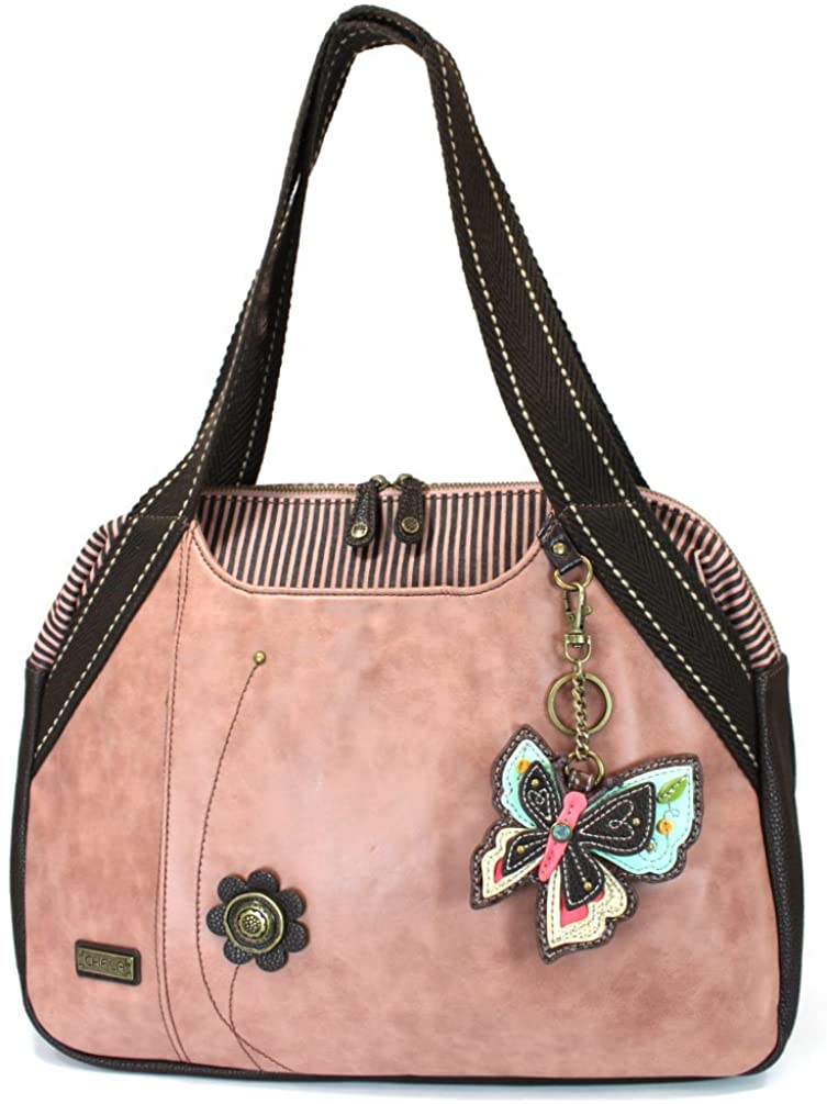 Price:$60.50    Chala Handbags Dust Rose Shoulder Purse Tote Bag with Key Fob/coin purse - Dusty Rose (New Butterfly Dusty Rose)  Clothing