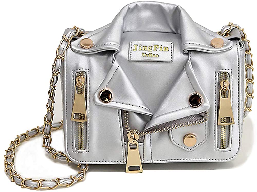 Price:$32.99 Sfly Women Chain Motorcycle Shoulder Rivet Jacket Bags Messenger Bag Leather Handbags for Girls, Silver,   Handbags   