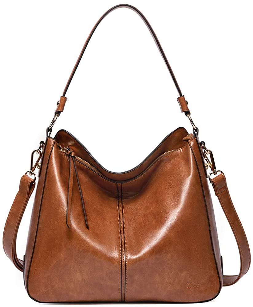 Price:$39.99    Purses and Handbags for Women Designer Leather Hobo Tote Fashion Ladies Crossbody Large Bucket Shoulder Bag Oil Wax Two Toned Brown  Clothing