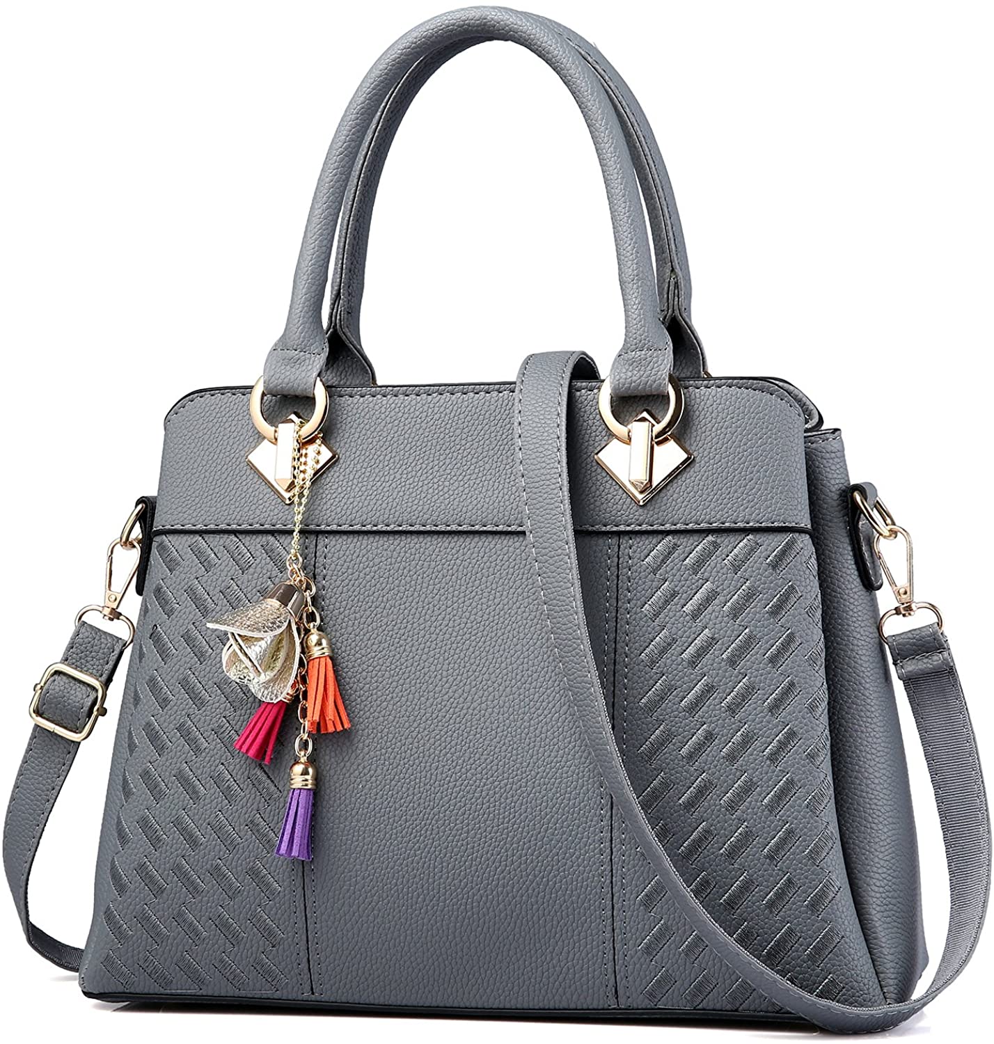 Price:$25.99    Womens Purses and Handbags Ladies Designer Satchel Tote Bag Shoulder Bags, Gray  Clothing