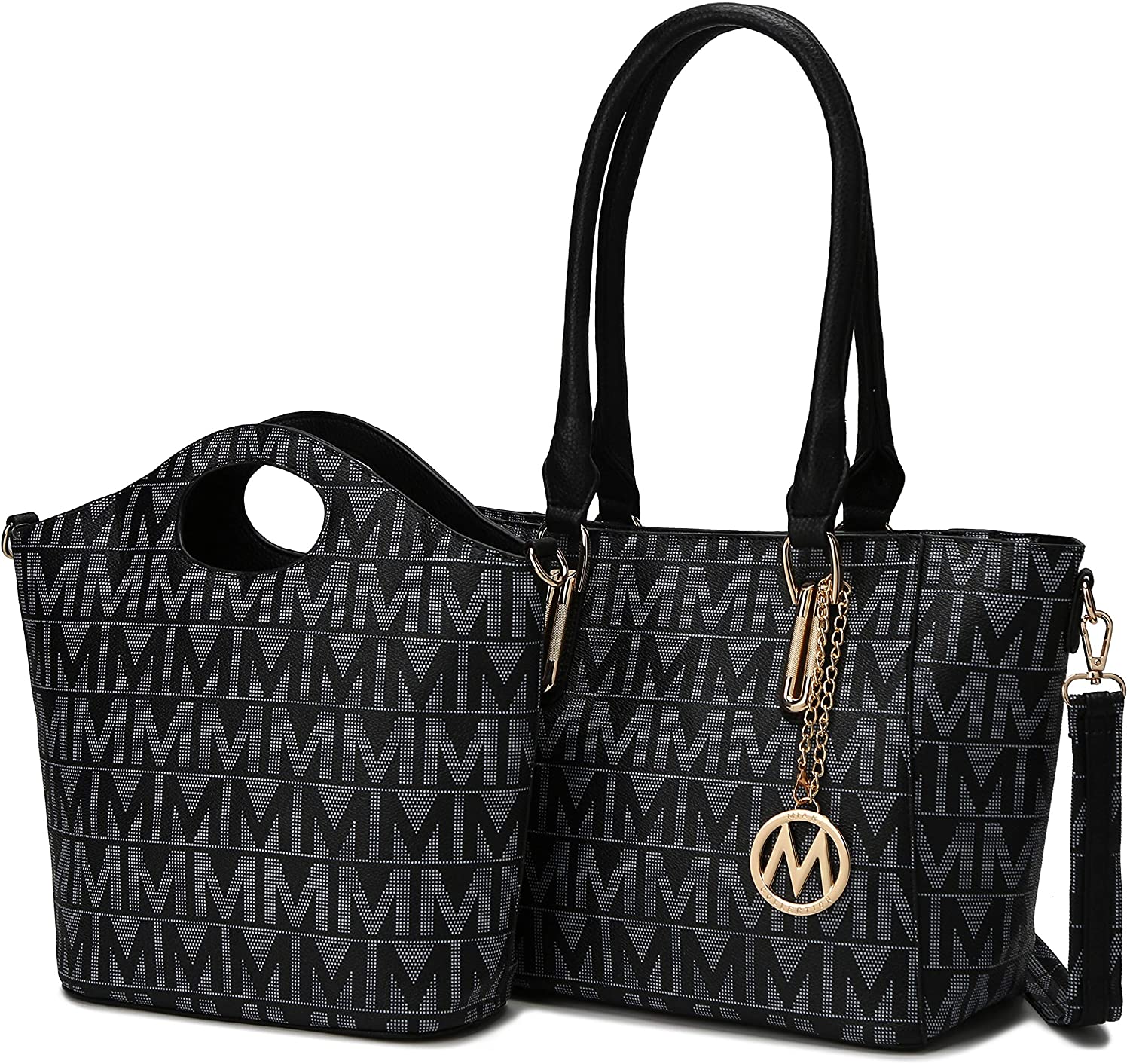 Price:$41.89    MKF Tote Shoulder Bag, Satchel Handbag for Women Set PU Leather Top Handle Purse, Gold-Tone Hardware Black  Clothing