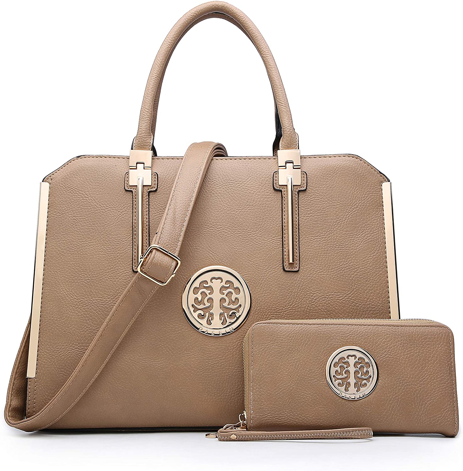 Price:$37.99    DASEIN Women Large Satchel Handbag Shoulder Purse Top handle Work Bag Tote With Matching Wallet (Dark Beige)  Clothing