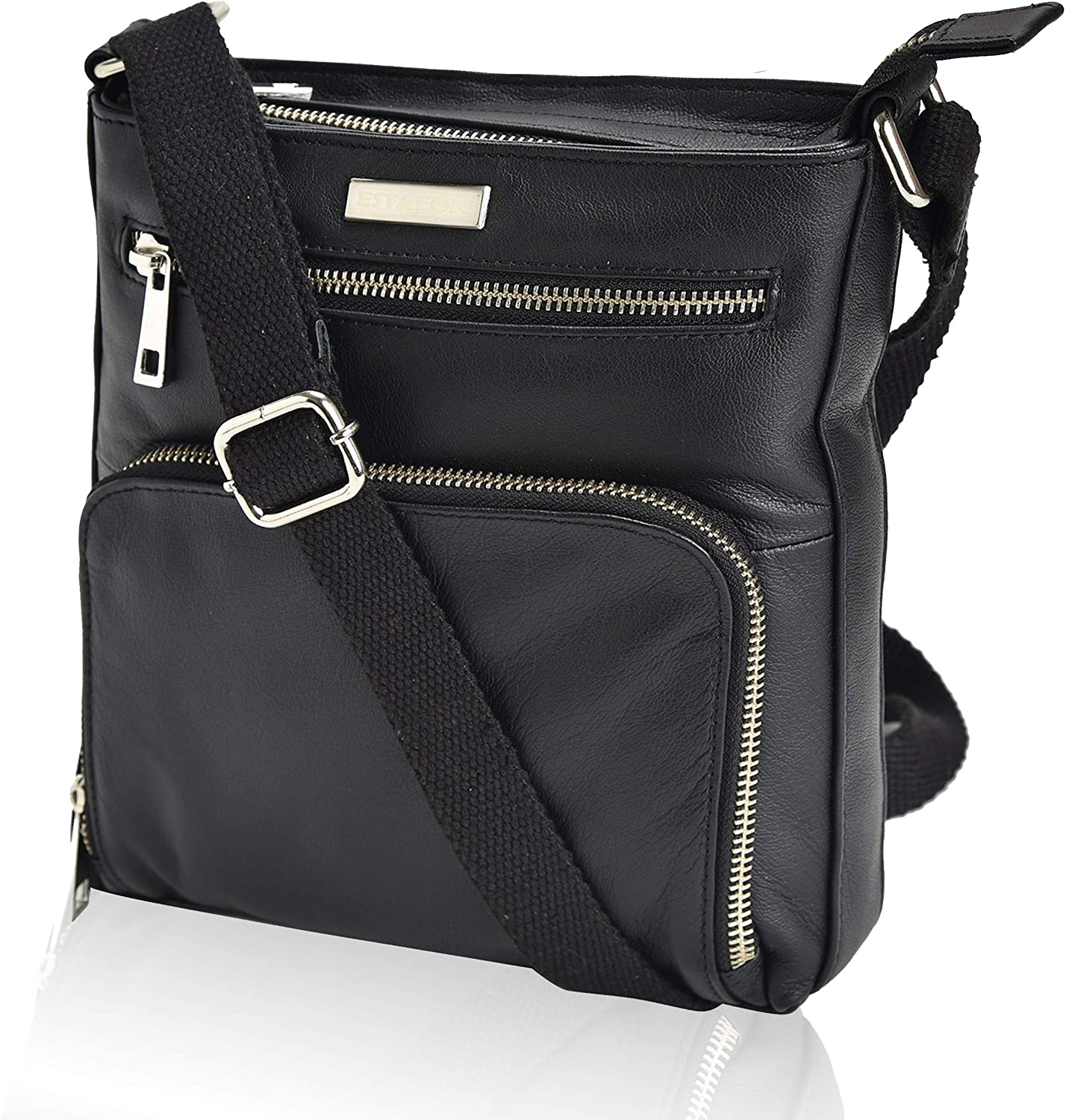 Price:$39.99    Sling-Bag for Women Genuine Leather - Black Multi Pocket Small Crossbody Bag, Handmade Spacious Shoulder Purse with Zippers and Mobile Holder  Clothing