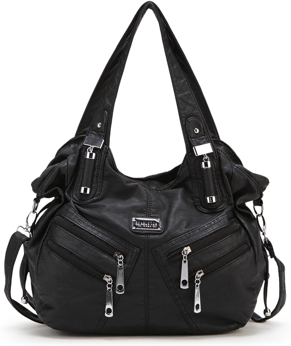 Price:$33.99    Scarleton Satchel Handbag for Women, Ultra Soft Washed Vegan Leather Crossbody Bag, Shoulder Bag, Tote Purse, Black, H147601  Clothing