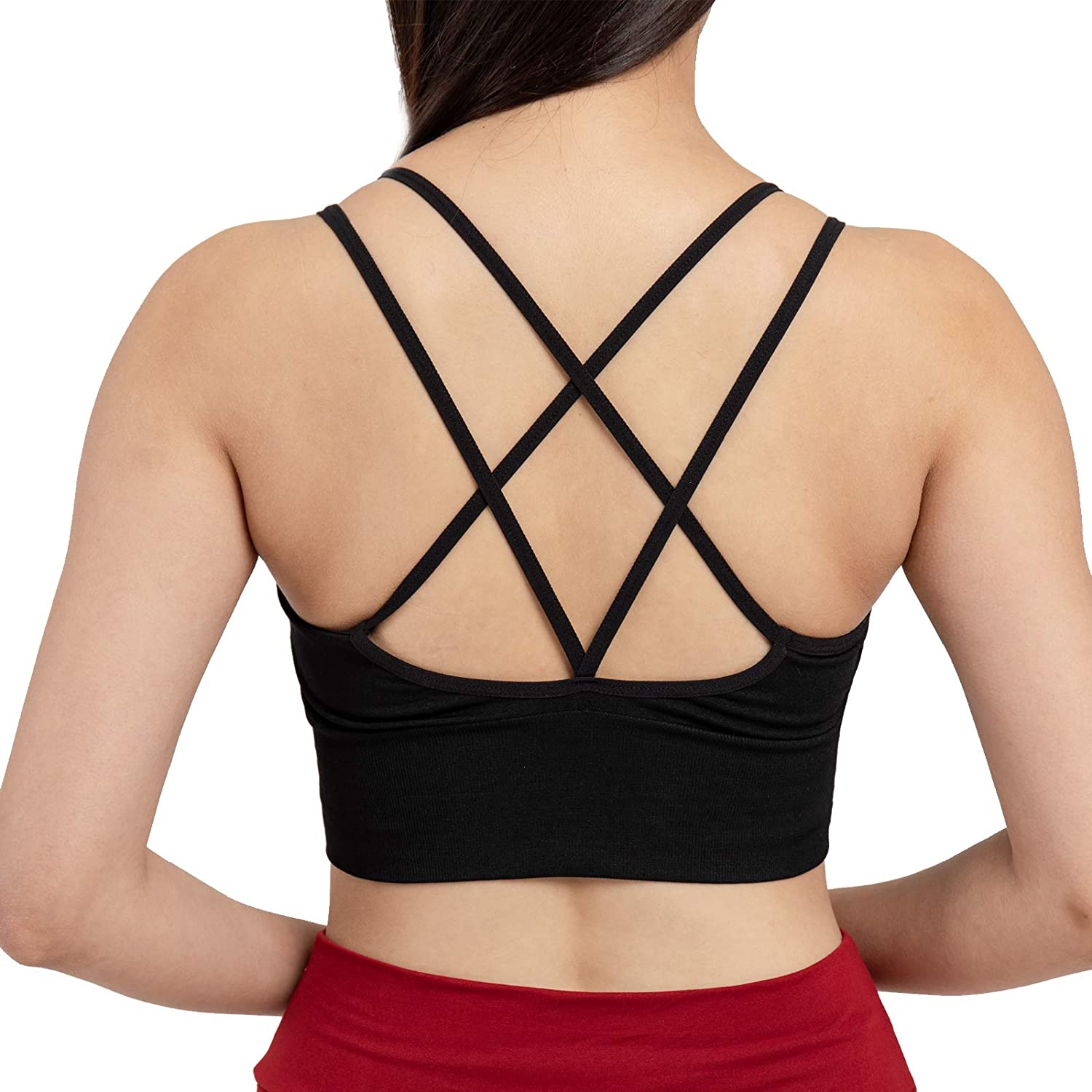 Price:$13.99 Burpada Strappy Sports Bra Sexy Cross Back Wirefree Padded Workout Yoga Bras at Amazon Women’s Clothing store