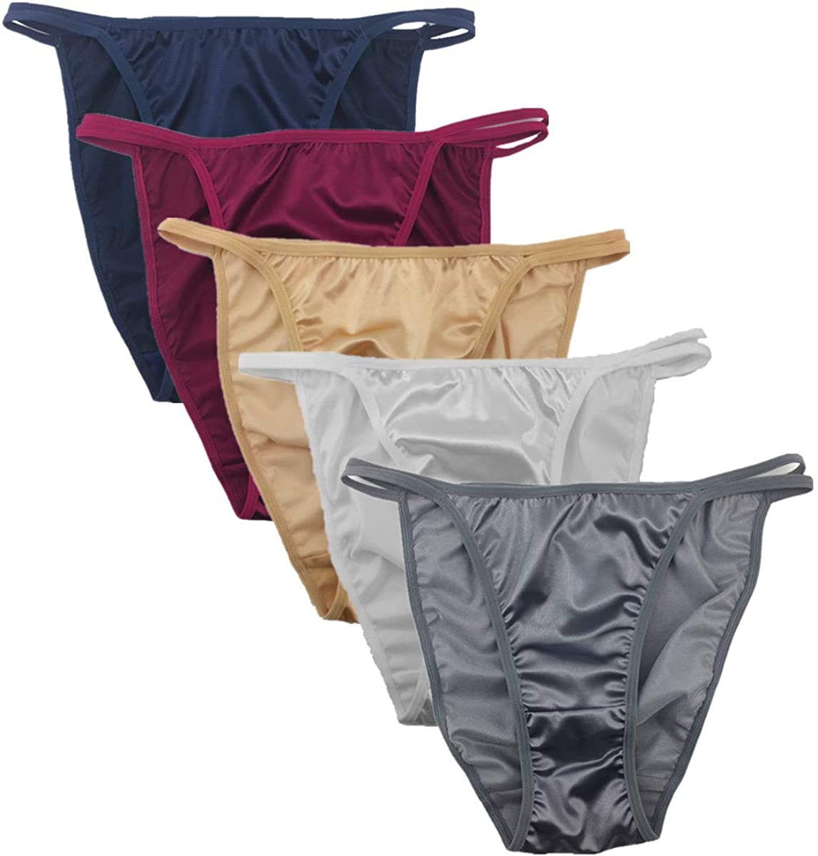 Price:$22.98 Colorful Star 5 Pack Women's Sexy Satin String Bikini Underwear Shine Smooth Underwear at Amazon Women’s Clothing store