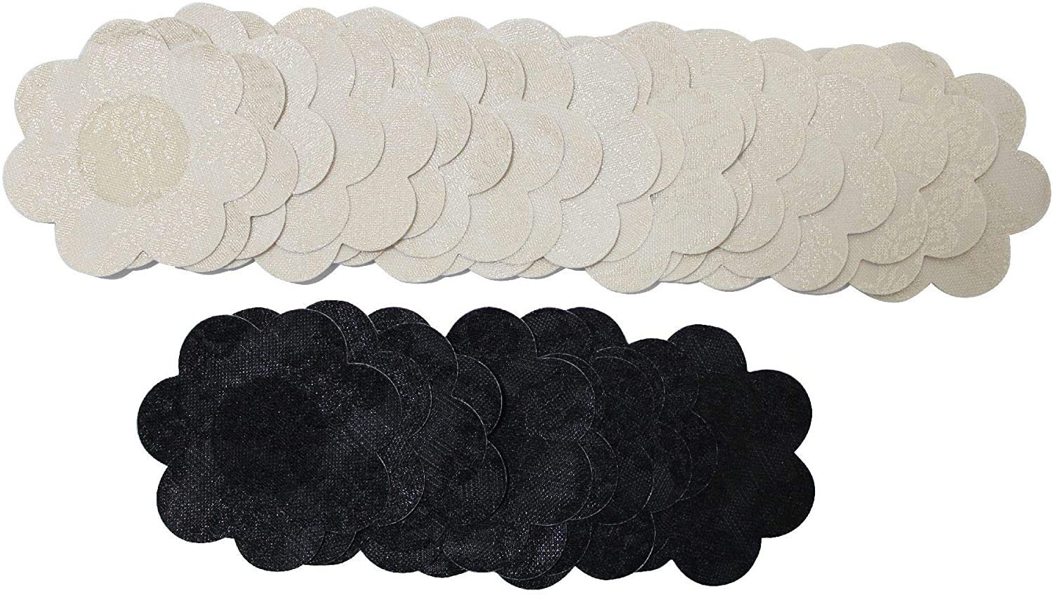 Price:$13.99 15 Pairs of Flower Pasties Breast Nipple Cover Stick on Bra Disposable-10 Beige Pairs, 5 Black Pairs at Amazon Women’s Clothing store