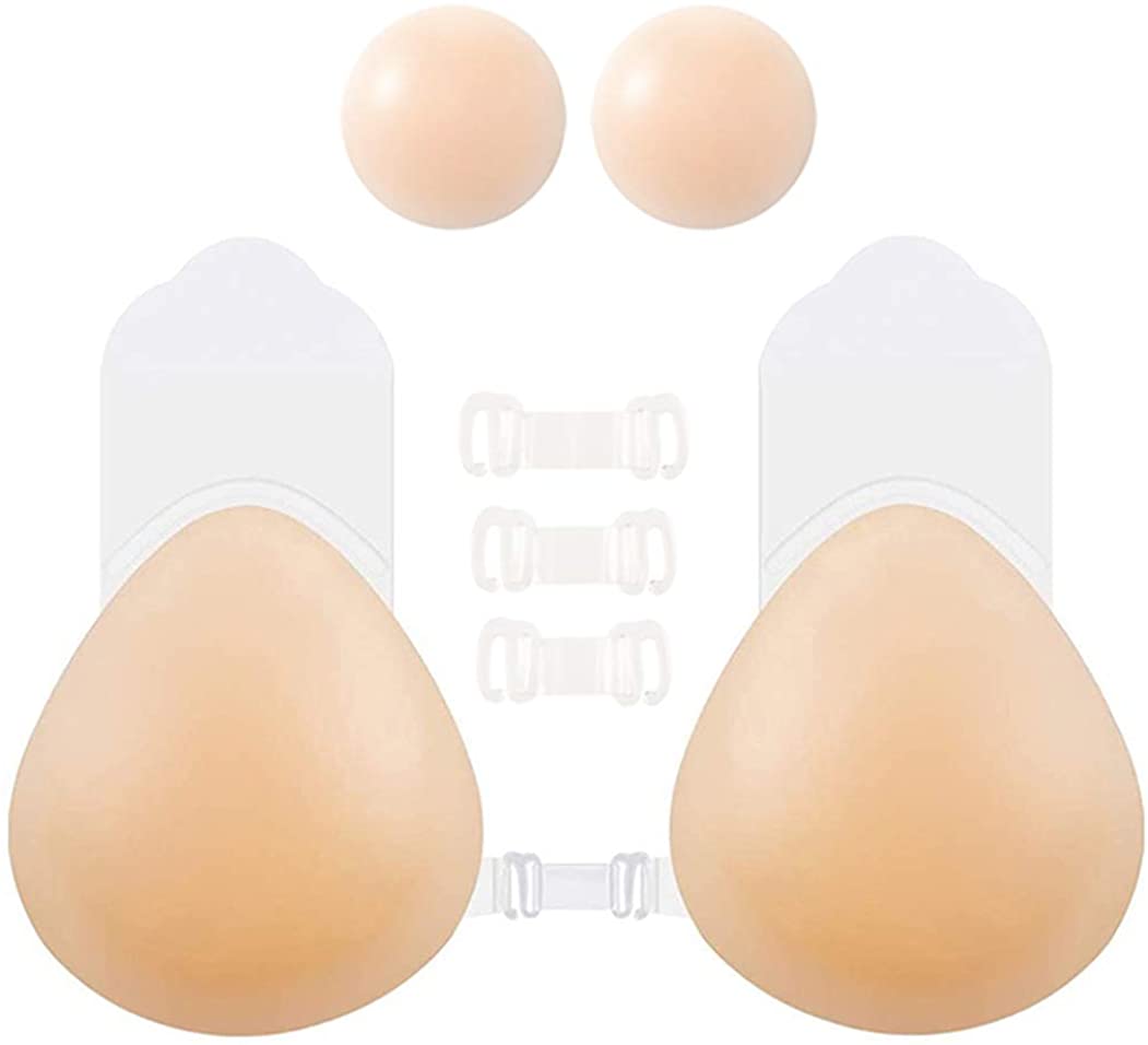 Price:$14.99 Sticky Bra Strapless Adhesive Push up Silicone Stick on Invisible Lift up Bra, Reusable Nipple Covers for Backless Dresses at Amazon Women’s Clothing store