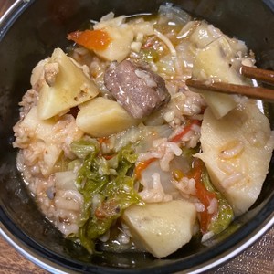 A bowl of practice measure that cooks a meal with respect to enough chop stew 6