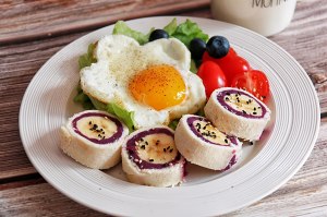 Breakfast of health low card, violet potato spits department to coil + the practice measure of omelette 8
