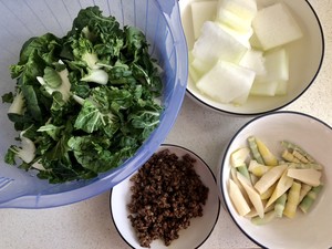The practice measure of soup of wax gourd of bamboo shoot of flat needle of Chinese cabbage of grandma of element ground meat 1