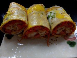 Fruit of domestic edition thin pancake made of millet flour---The practice measure of breakfast of quick worker health 6