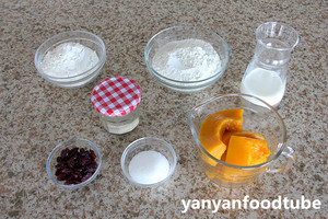 The practice measure of Steamed Pumpkin Cake of pumpkin steamed sponge cake 1