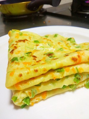 The practice measure of thin pancake made of millet flour of egg of vegetable of simple quick worker 5