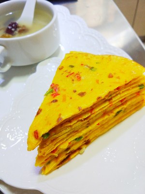The practice measure of thin pancake made of millet flour of egg of vegetable of simple quick worker 6