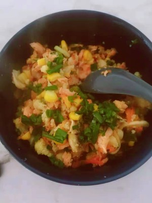 The practice measure that rice of cauliflower of 3 article fish fries a meal 8
