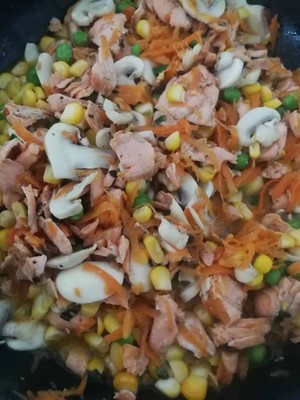 The practice measure that rice of cauliflower of 3 article fish fries a meal 6