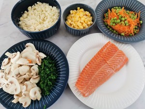 The practice measure that rice of cauliflower of 3 article fish fries a meal 1